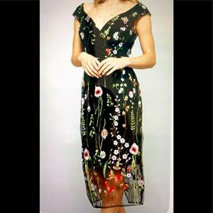 PROMESA Sexy Embroidered Mesh Midi Dress